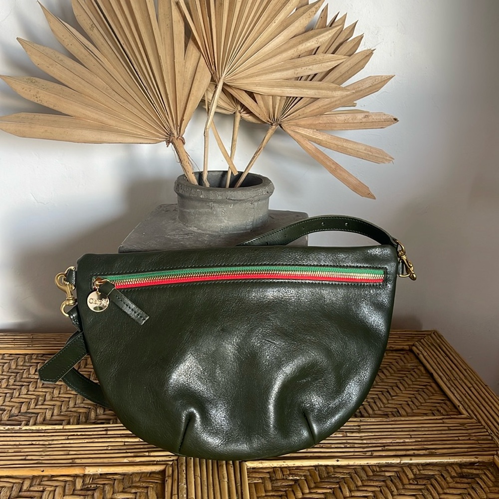 Clare V Green Crossbody Bag with Red and Gold Accents